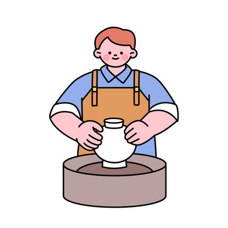 One day class workshop. People are learning new skills. pottery workshop.のイラスト素材