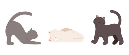 Cute cat. Pose of a black, gray, white cat.のイラスト素材