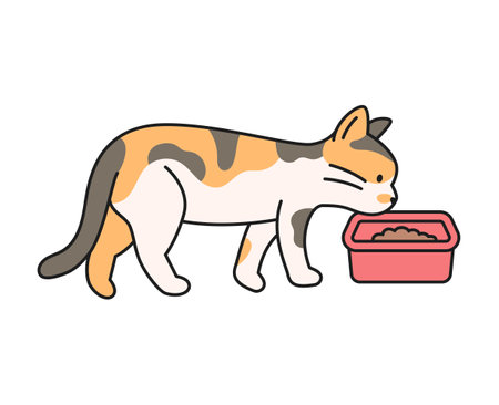 Cute cat. A hungry kitten is coming to feed.のイラスト素材