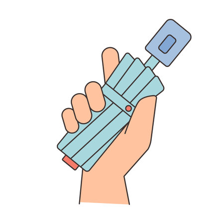 Rainy Day. A hand holding a folded umbrella. Simple illustration with outlines.のイラスト素材
