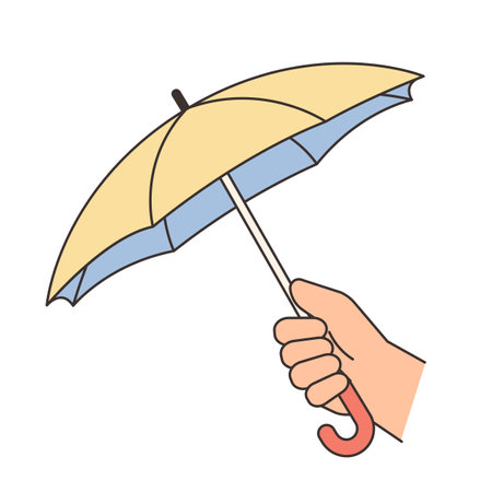 Rainy Day. A hand holding an umbrella. Simple illustration with outlines.のイラスト素材