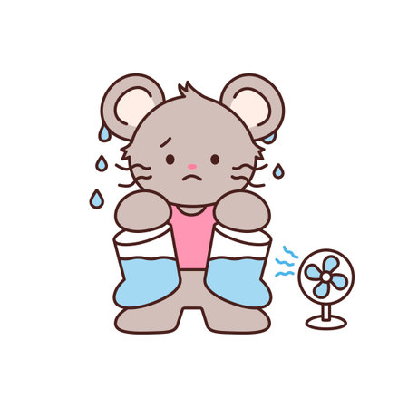 Rainy day. A mouse that is sad because its shoe is wet. Simple flat design style illustration with outlines.のイラスト素材