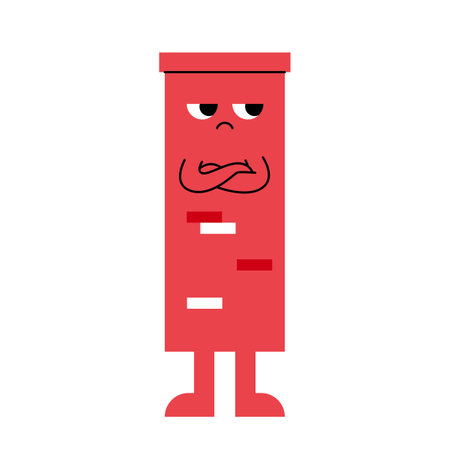 Cute abstract shapes characters. A red square chimney stands with a disgruntled expression on its face.のイラスト素材