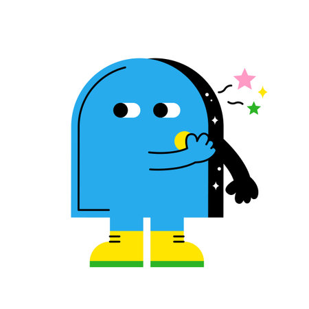 Cute abstract shapes characters. The blue arched door invites you to another space.のイラスト素材