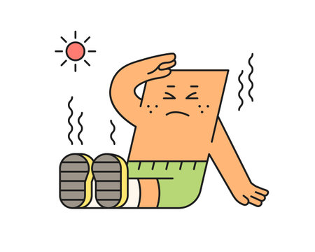 Cute abstract shapes characters. Tired of the hot summer, the square collapsed.のイラスト素材