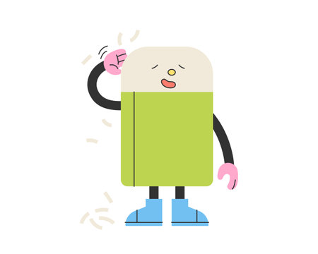 Cute school supplies characters. The eraser is being praised and scratching his head with an embarrassed expression.のイラスト素材