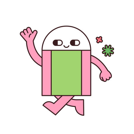 Cute school supplies characters. Eraser is walking while waving his hand.のイラスト素材