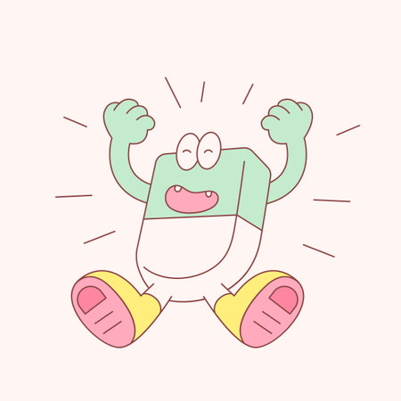 Cute school supplies characters. Eraser raises his hand and poses in an exciting and lively pose.のイラスト素材