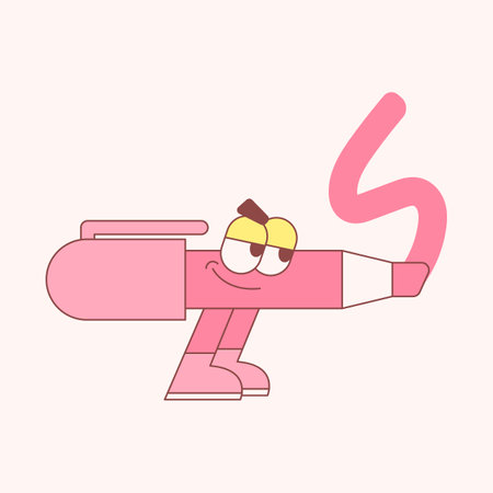 Cute school supplies characters. A red highlighter pen is drawing a line.のイラスト素材