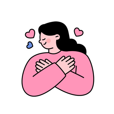 A woman is hugging herself in her arms. outline simple vector illustration.のイラスト素材