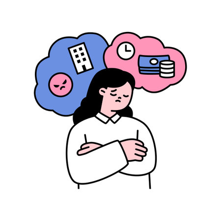 A woman is stressed out because of many worries. outline simple vector illustration.のイラスト素材