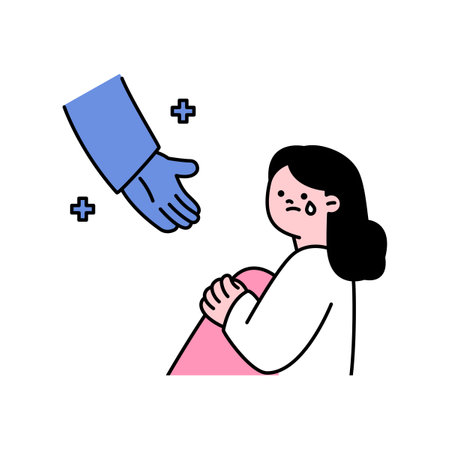 A helping hand came to the crying woman. outline simple vector illustration.のイラスト素材