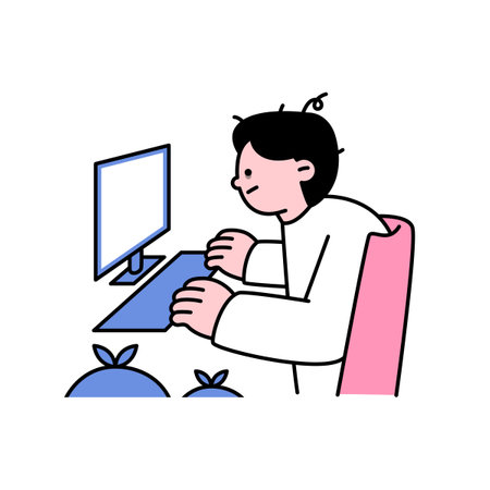 A man became addicted to a computer and became disabled. outline simple vector illustration.のイラスト素材