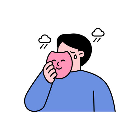 A man is hiding his emotions with a mask. outline simple vector illustration.のイラスト素材