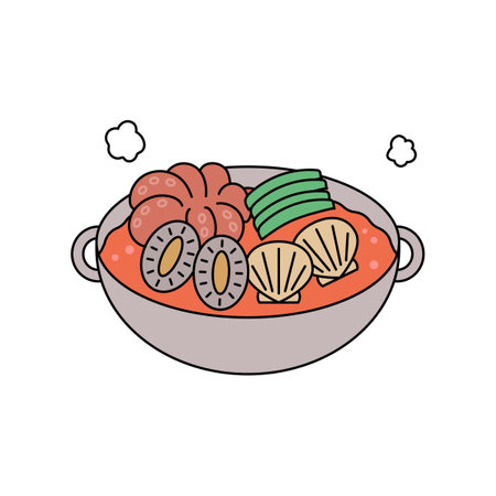 sea life illustration. Seafood dish with octopus, clams and abalone.のイラスト素材