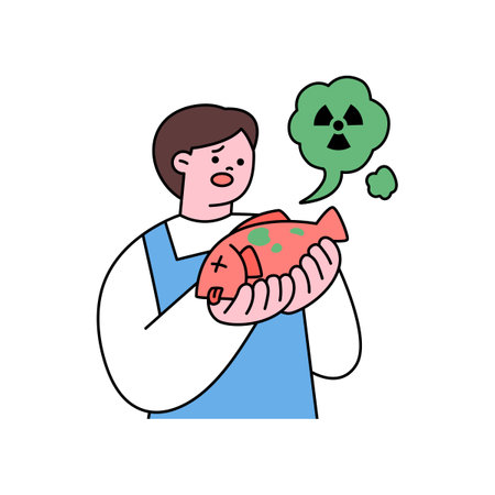 sea life illustration. A fishmonger holding a radioactive fish.のイラスト素材