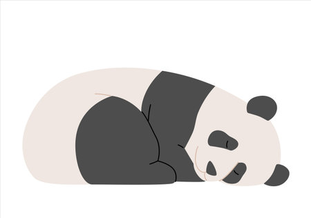 The baby panda is sleeping on the floor. simple hand drawn style illustrationのイラスト素材