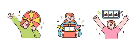 People who are happy after winning the first prize in a game of luck. outline simple vector illustration.のイラスト素材