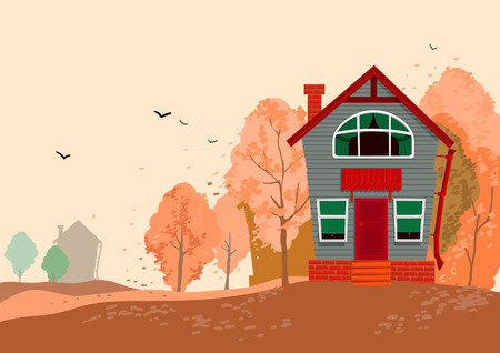 Cozy lodge, against an autumn landscape and the pacified natureのイラスト素材