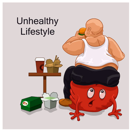 guy sits and eats thick burgersのイラスト素材