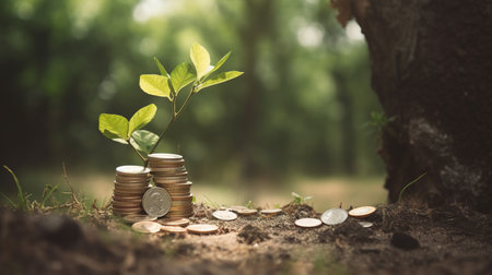 Investment concept, Coins with tree growing on the ground, business and finance concept.の素材