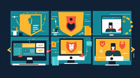 Ai-generated set of flat design vector illustration concepts for cyber security, data protection and privacy.の素材