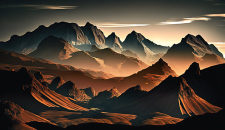 Fantasy alien planet. Mountain and lake. 3D illustration.  AI generated.の素材