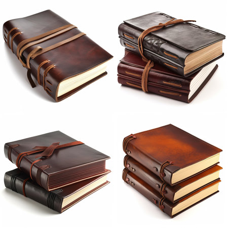 Books collection isolated on the white background. 3d render image. AI generated.の素材