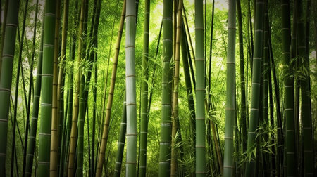 Green bamboo forest background with copy space for text. Panorama. AI generatedの素材