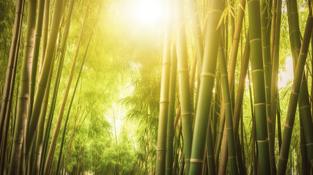 Bamboo forest with sunlight in the morning, asian nature background AI generatedの素材