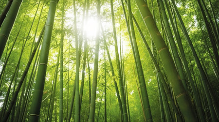 Bamboo forest in Kyoto, Japan. Green bamboo forest background. AI generatedの素材