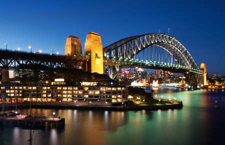 Sydney Harbor, Blue Hour, Sydney, New South Wales, Australiaの写真素材