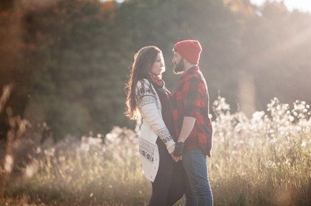 loving couple walks on the nature of the summerの写真素材