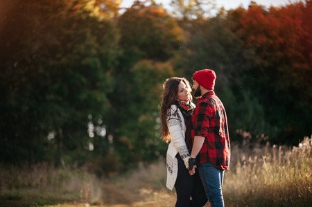 loving couple walks on the nature of the summerの写真素材