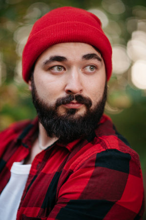 a large portrait of a man with a beard in natureの写真素材