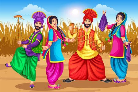 Indian dancer celebrating Baisakhi festival background for Punjabi festivalのイラスト素材