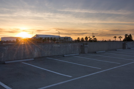 San Jose, CA â Mar 18, 2019: â Sun setting over SAP Center, an indoor multi-purpose arena located in downtown San Jose, CA. Primary tenant is the San Jose Sharks ice hockey team of the NHL.のeditorial素材