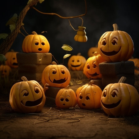 Halloween pumpkins on wooden background with copy space for text.の素材