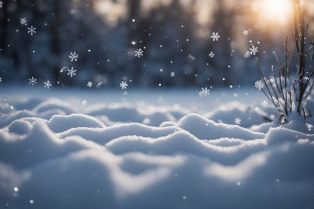 Beautiful winter background with snowflakes and sunbeams.の素材