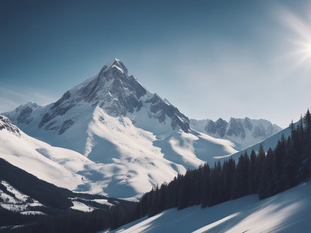 Beautiful winter mountains landscape with snow covered peaks (Switzerland)の素材
