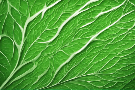 close up of fresh cabbage leaf on green background, healthy food conceptの素材