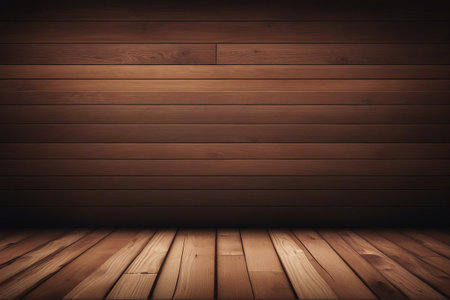 Wooden floor and wall with wooden planks for background or textureの素材