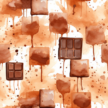 Seamless pattern with watercolor chocolate bars. Hand drawn illustration.の素材