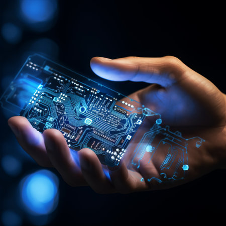 Concept view of a technology interface with circuit board - 3d renderの素材