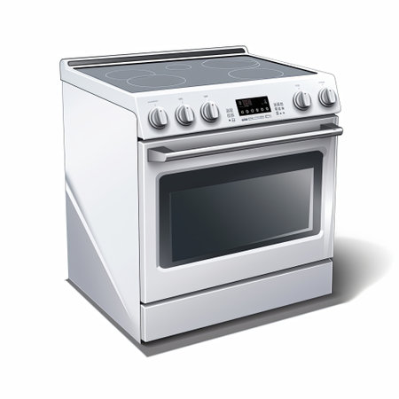 Illustration of a white gas stove isolated on a white background.の素材