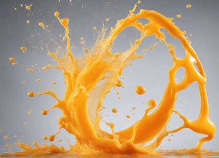 orange juice splash isolated on white background. 3d rendering orange juice splashの素材
