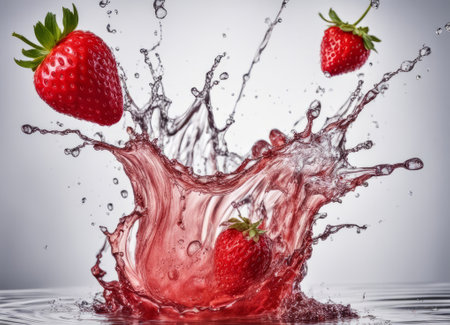 strawberry splashing into water on a white background, fruitの素材