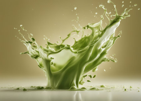 Splash of green liquid on a light background. 3d renderingの素材
