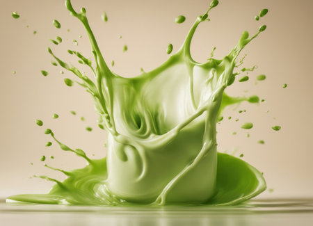 green paint splashing isolated on white background. 3d rendering.の素材