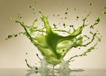 green liquid splash isolated on white background. 3d rendering, 3d illustration.の素材